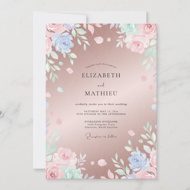Convite Casamento Pintado em Dourado Rosa (Frente)
