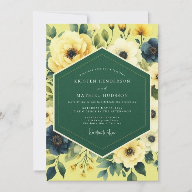 Convite Casamento Pintado em Índigo Canário (Frente)