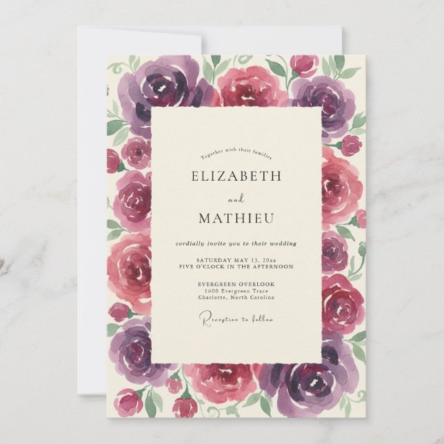 Convite Casamento Pintado em Magenta Ameixa (Frente)