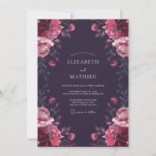 Convite Casamento Pintado em Magenta Ameixa Elegante