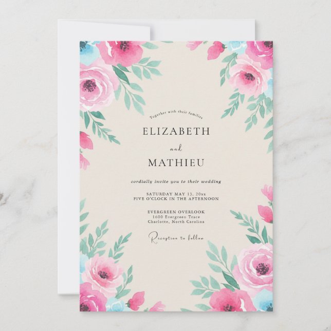 Convite Casamento Pintado em Magenta Aqua (Frente)