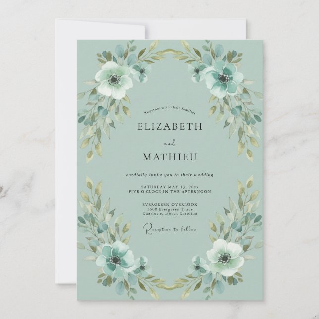 Convite Casamento Pintado em Marfim Espuma do Mar (Frente)