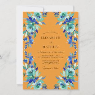 Convite Casamento Pintado em Marigold Teal