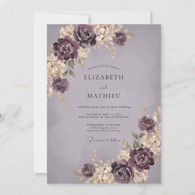 Convite Casamento Pintado em Mauve Empoeirado (Frente)