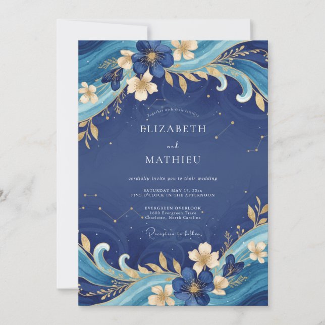 Convite Casamento Pintado em Ouro Safira (Frente)