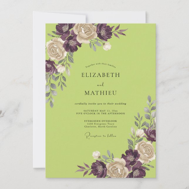 Convite Casamento Pintado em Plum Chartreuse (Frente)
