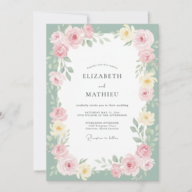 Convite Casamento Pintado em Rosa Sage (Frente)