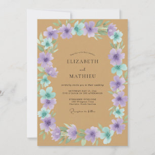 Convite Casamento Pintado em Roxo Aqua