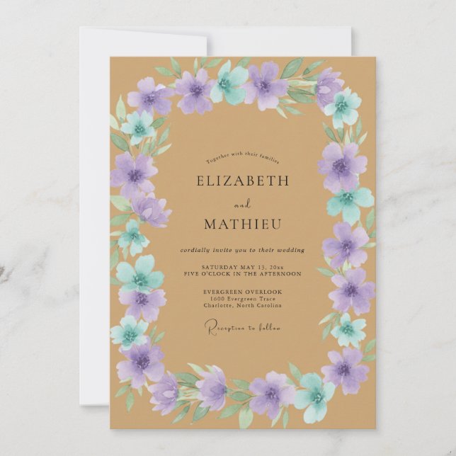 Convite Casamento Pintado em Roxo Aqua (Frente)