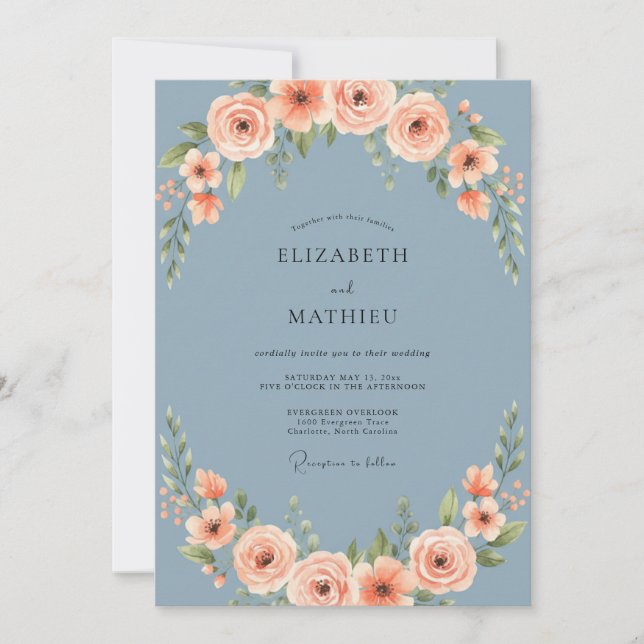 Convite Casamento Pintado em Slate Apricot (Frente)