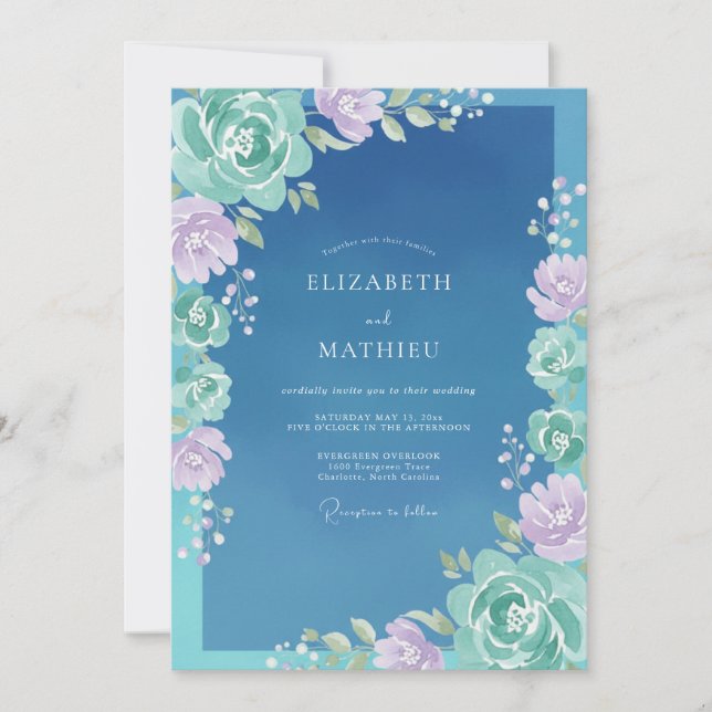 Convite Casamento Pintado em Slate Aqua (Frente)