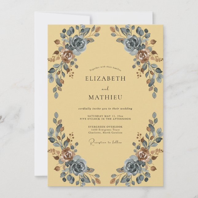 Convite Casamento Pintado em Slate Mostarda Boho (Frente)