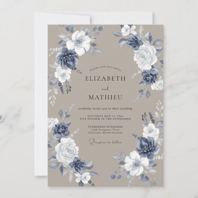 Convite Casamento Pintado em Taupe Slate (Frente)