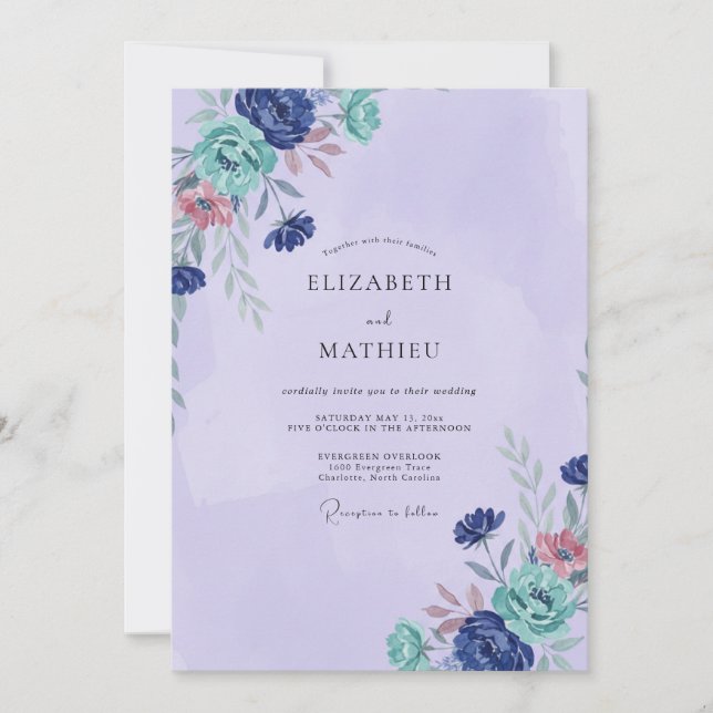 Convite Casamento Pintado em Teal e Ametista (Frente)
