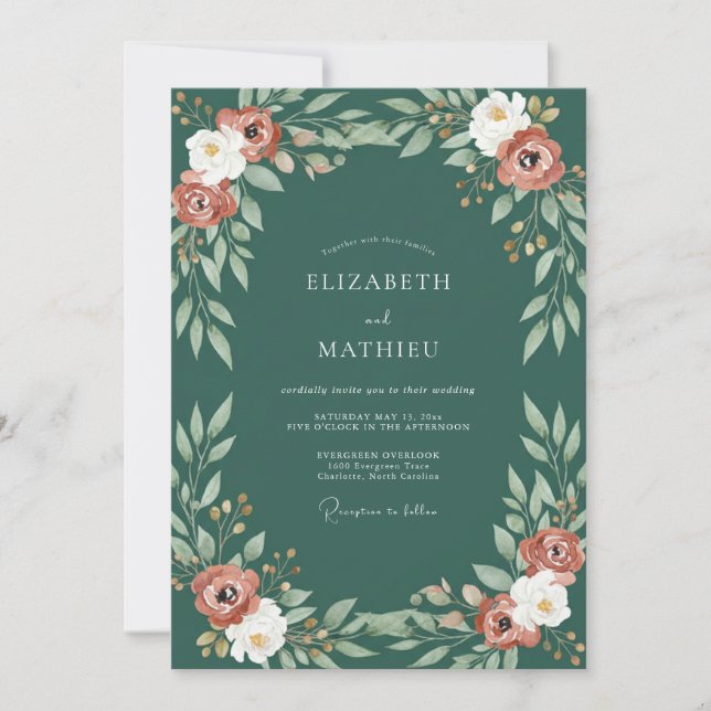 Convite Casamento Pintado em Teal e Ferrugem (Frente)