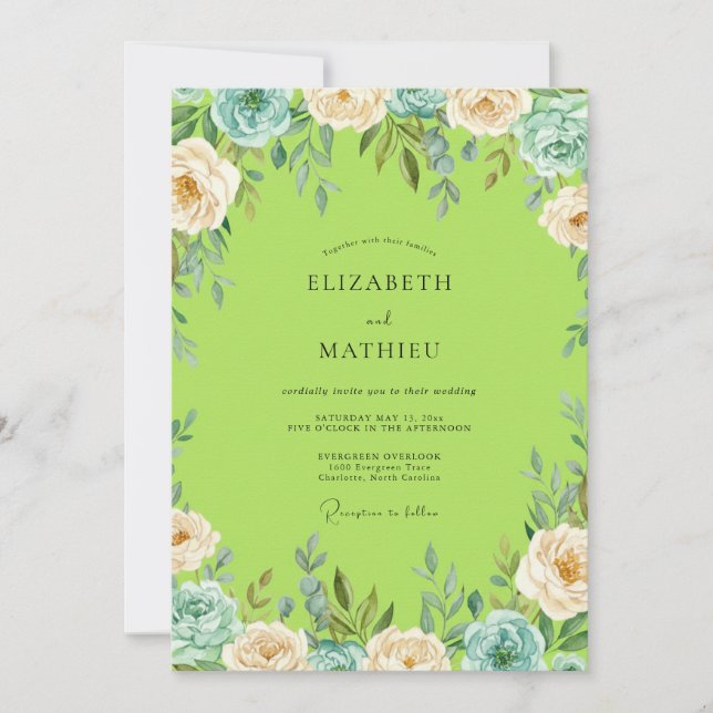 Convite Casamento Pintado em Verde Carta e Azul Turquesa (Frente)