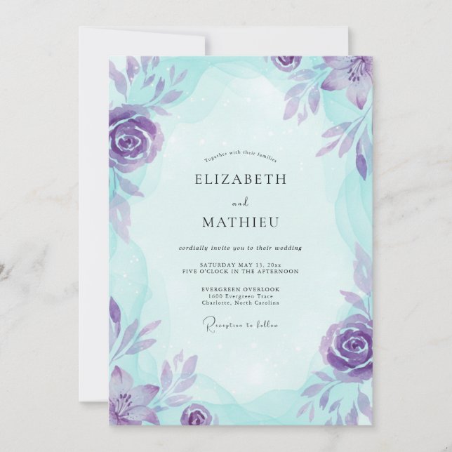 Convite Casamento Pintado em Violeta Aquática (Frente)