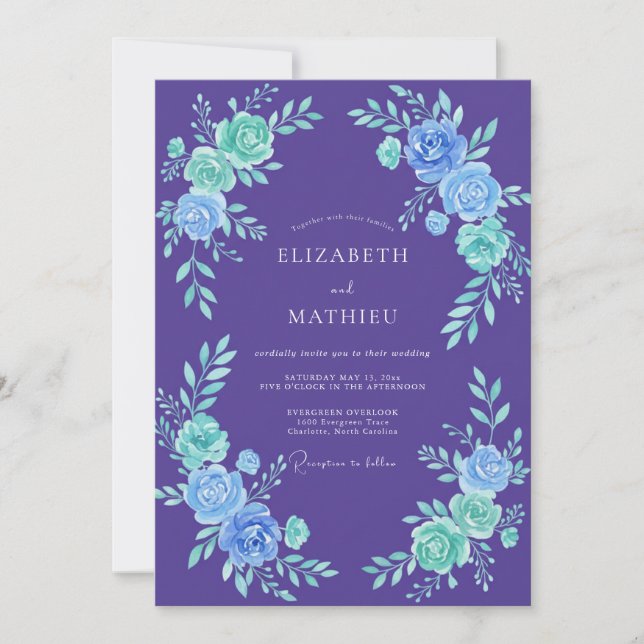 Convite Casamento Pintado em Violeta e Verde-Menta (Frente)