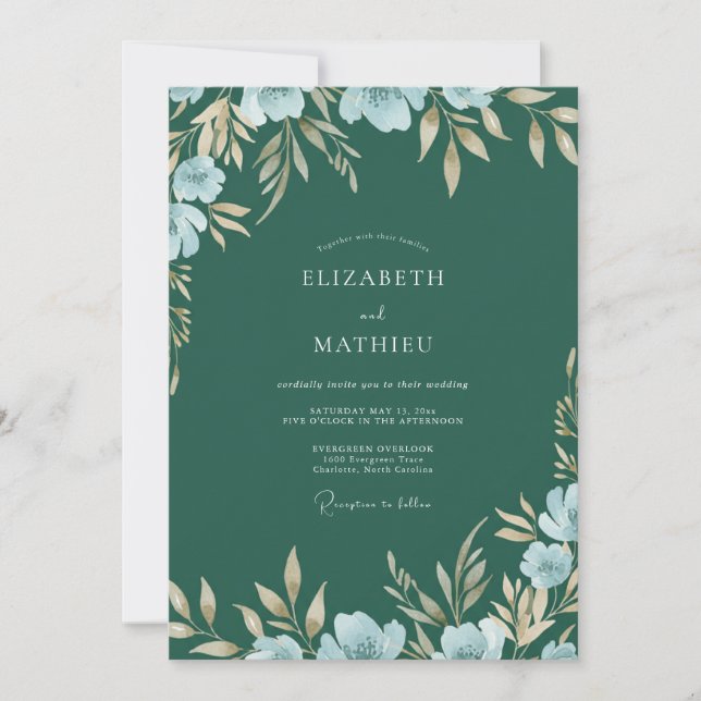 Convite Casamento Pintado Floresta Azul (Frente)