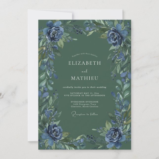 Convite Casamento Pintado Hunter Índigo (Frente)