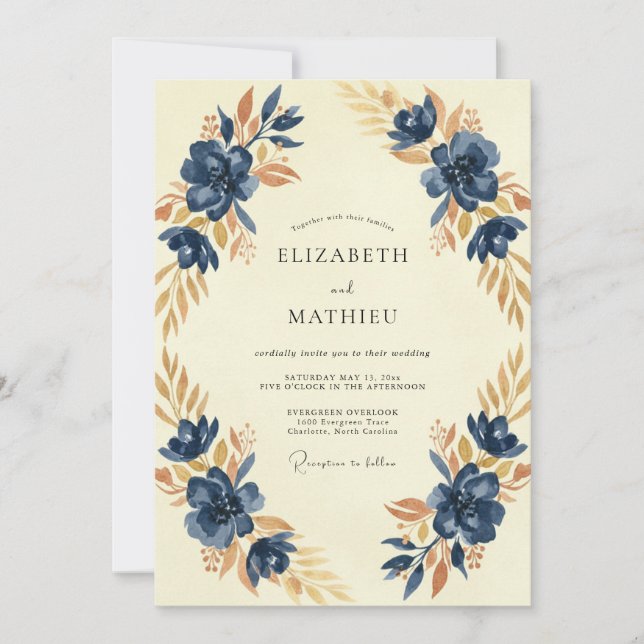 Convite Casamento Pintado Índigo Ocre (Frente)