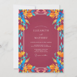 Convite Casamento Pintado Laranja Marrom Tropical