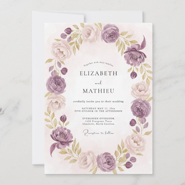 Convite Casamento Pintado Lavanda Malva (Frente)