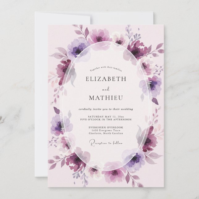 Convite Casamento Pintado Lilás Ameixa (Frente)