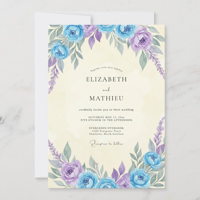 Convite Casamento Pintado Lilás Azure (Frente)