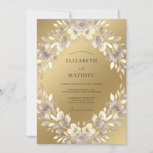Convite Casamento Pintado Lilás Champanhe (Frente)