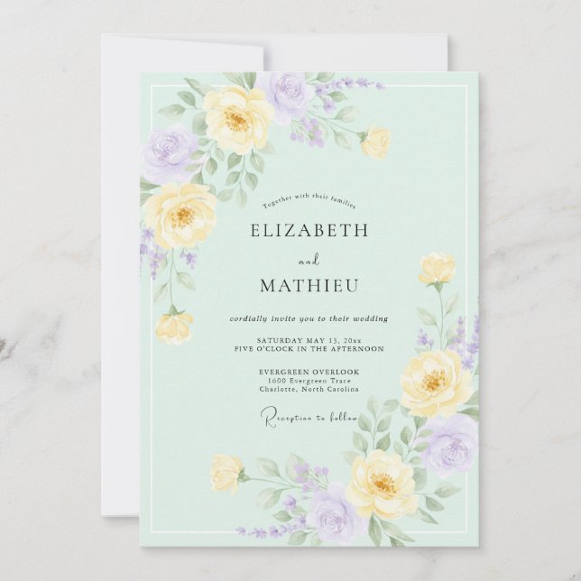 Convite Casamento Pintado Lilás Manteiga Menta (Frente)