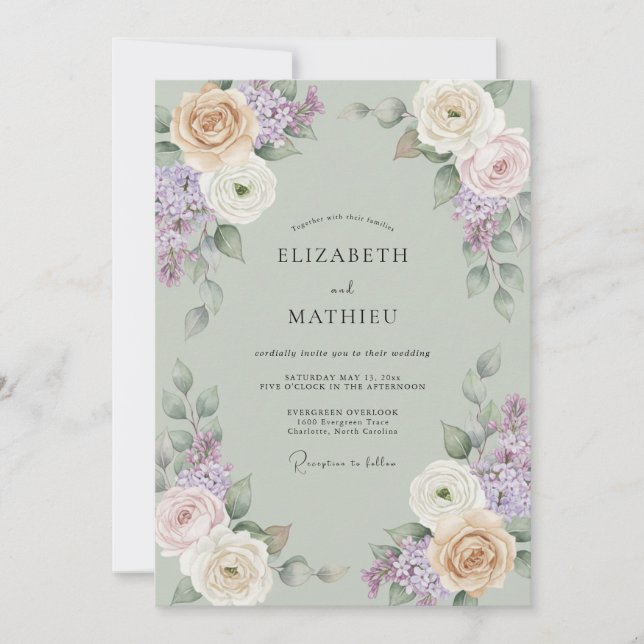 Convite Casamento Pintado Lilás Menta (Frente)
