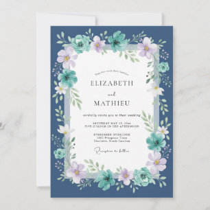 Convite Casamento Pintado Lilás Teal Meia-Noite