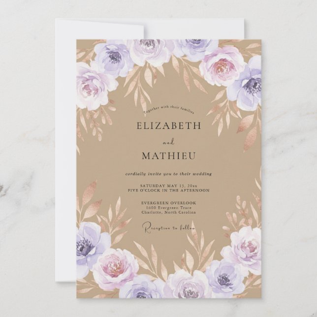 Convite Casamento Pintado Lilás Toupeira (Frente)