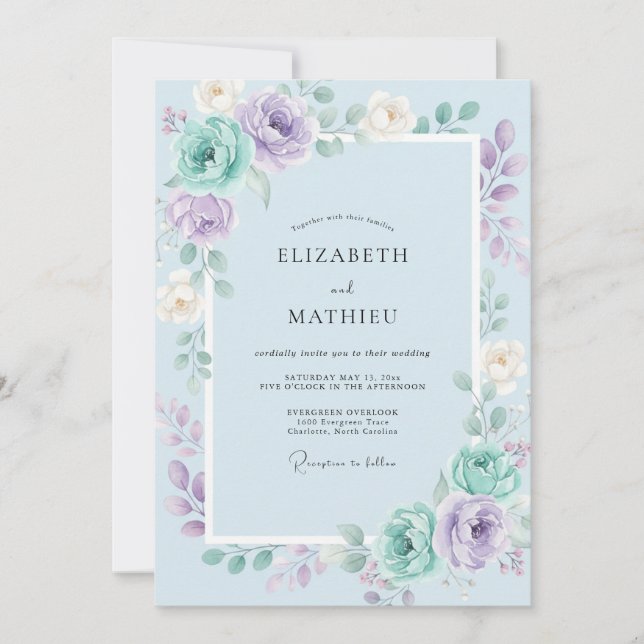 Convite Casamento Pintado Lilás Violeta Dourado (Frente)