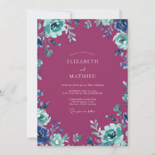 Convite Casamento Pintado Magenta Teal Pressionado