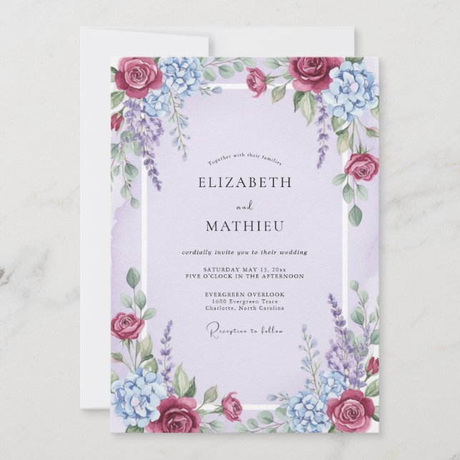 Convite Casamento Pintado Merlot Lilás (Frente)