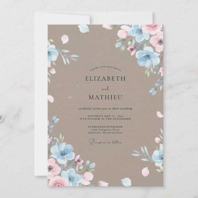 Convite Casamento Pintado Mocha Periwinkle (Frente)