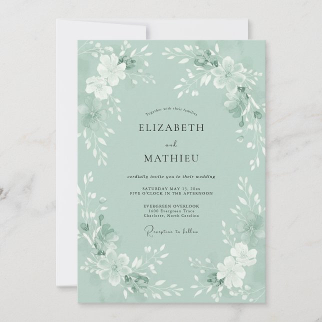 Convite Casamento Pintado na Natureza em Verde Menta (Frente)
