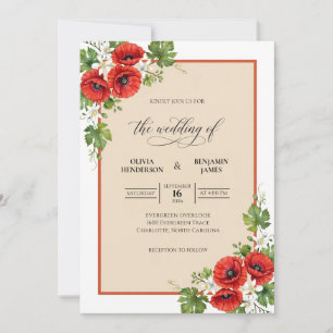Convite Casamento Pintado Papoula Carmesim
