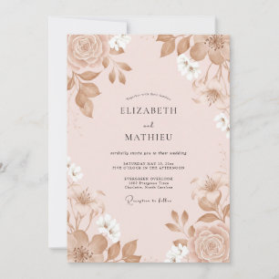Convite Casamento Pintado Peônia Champanhe