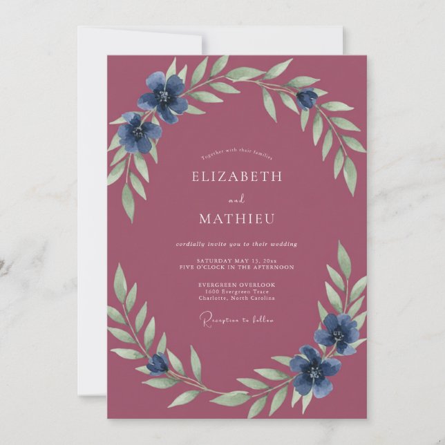 Convite Casamento Pintado Plum Sapphire (Frente)