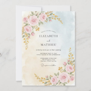 Convite Casamento Pintado Rosa Pétala Pálida