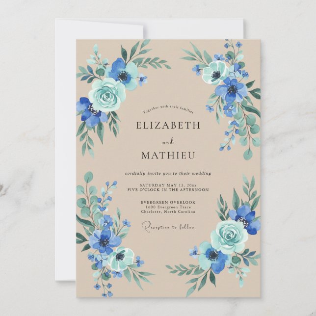 Convite Casamento Pintado Safira Bege (Frente)