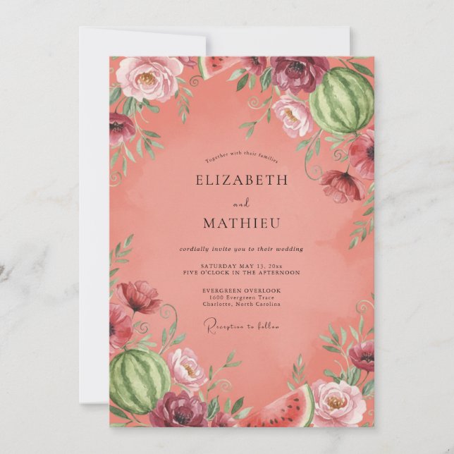 Convite Casamento Pintado Salmão Malva (Frente)