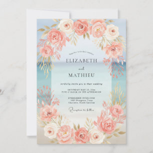 Convite Casamento Pintado Salmão Peônia