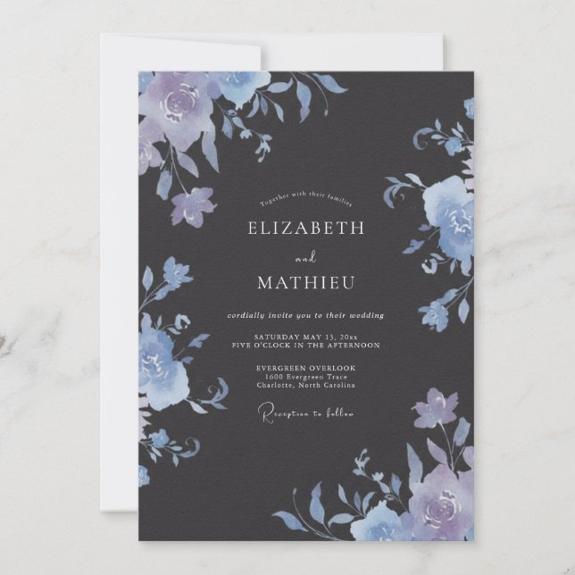 Convite Casamento Pintado Slate Periwinkle (Frente)
