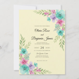 Convite Casamento Pintado Teal Magenta Flor Silvestre