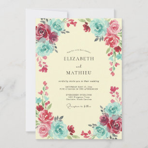 Convite Casamento Pintado Turquesa Magenta