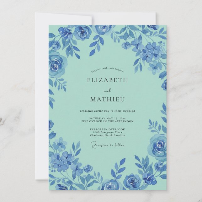Convite Casamento Pintado Vinha Aqua (Frente)